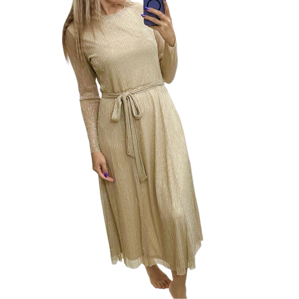 ANNE KLEIN Bella Crinkle gold Dress size 12